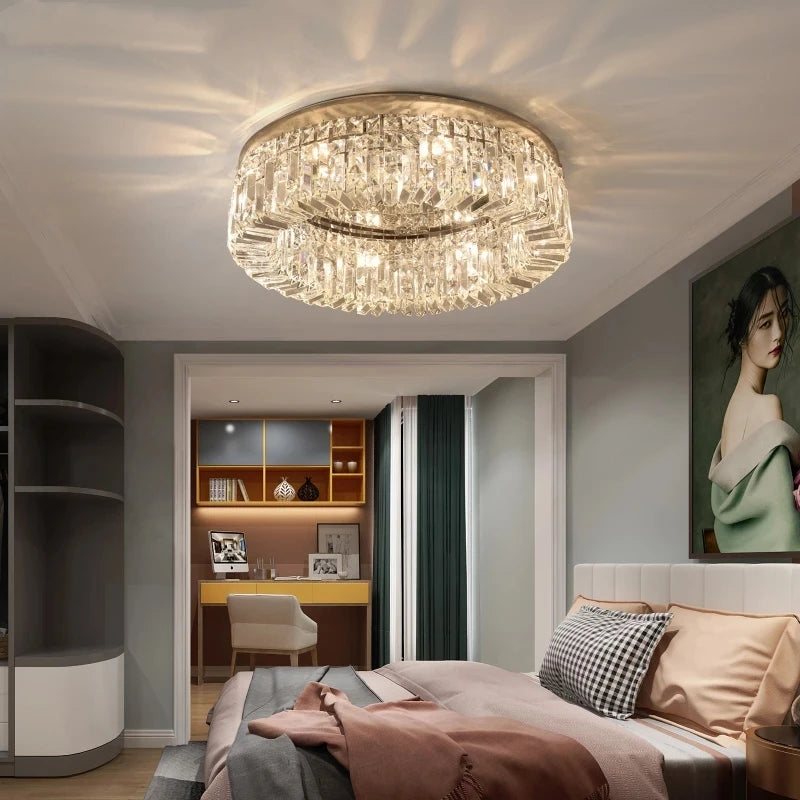 lustre moderne en cristal chrome rond nordique led suspendu