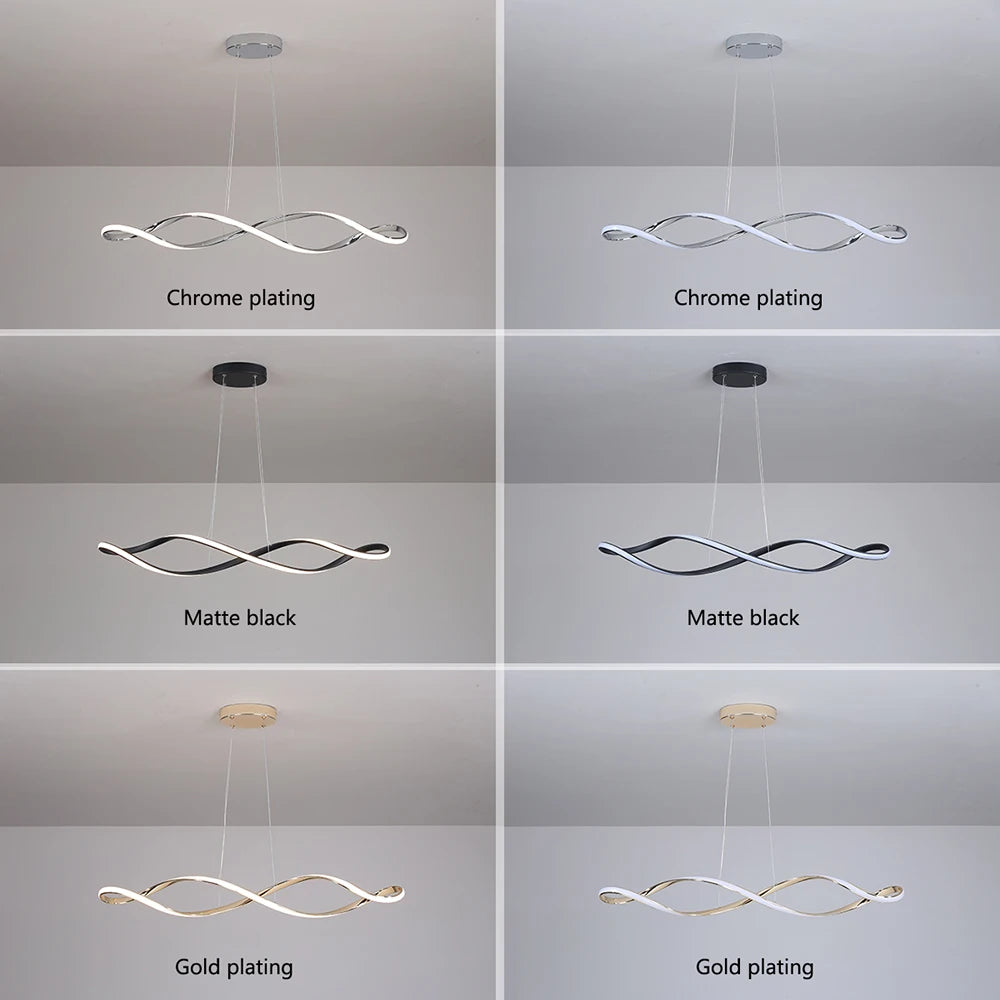 Lustre LED modernes pour salle à manger salon chambre L92cm Or / Chrome / Noir Télécommande - vue 6 sur 9