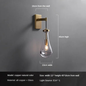 Creative copper water droplet wall light