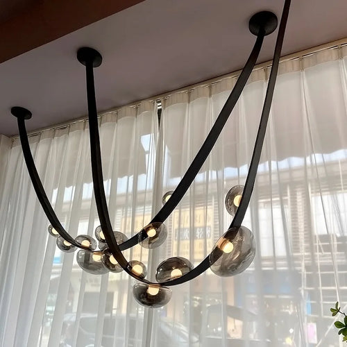 Minimalist leather and glass LED chandelier for decoration - vue 3 sur 8