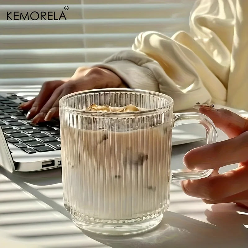 Tasse verre strié vertical avec anse 350 ml
