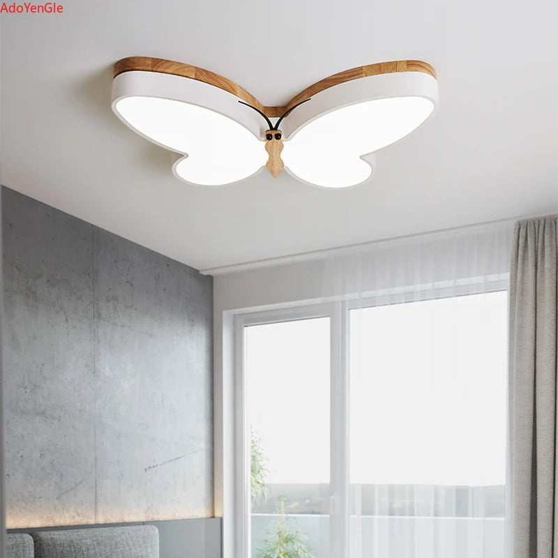 lustre moderne en bois avec papillon led pour enfants - vue 4 sur 6