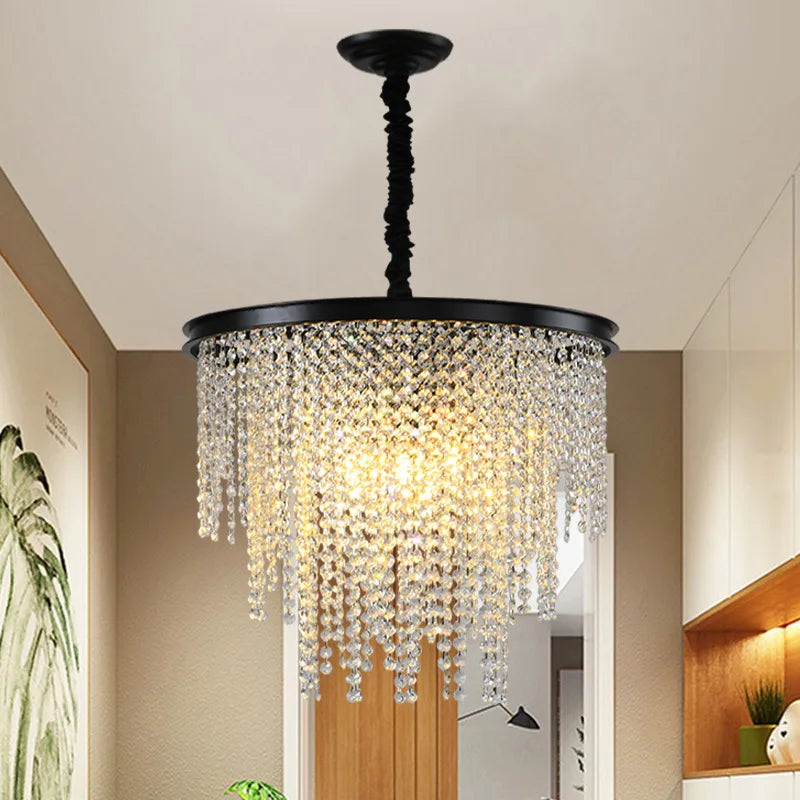 Lustre en cristal Luxe moderne LED chaîne de fronde or