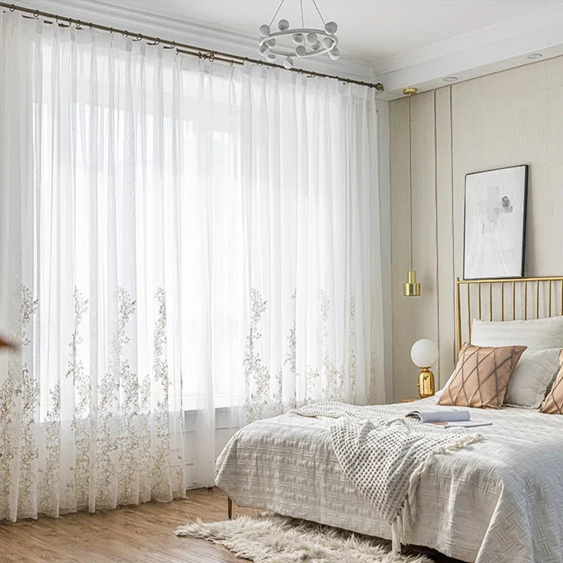 Voilage tulle brodé floral rideau moderne salon chambre