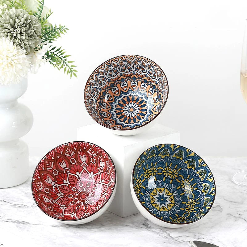 Ensemble bols ceramique motif floral boheme cuisine - vue 3 sur 7