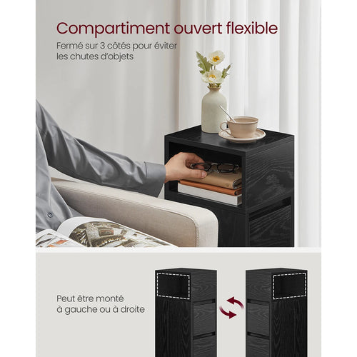 VASAGLE Slim Bedside Tables, Set of 2, Small Narrow Side End Tables with 2 Drawers, 1 Open Compartment Mounted to Face Left - vue 6 sur 9