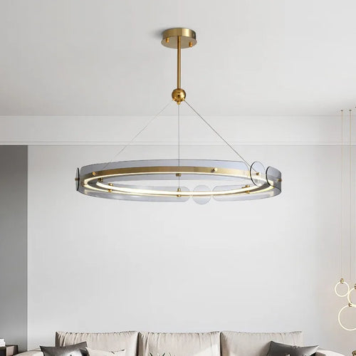 SANDYHA minimalist Nordic circular glass crystal chandelier for dining and living room - vue 4 sur 10