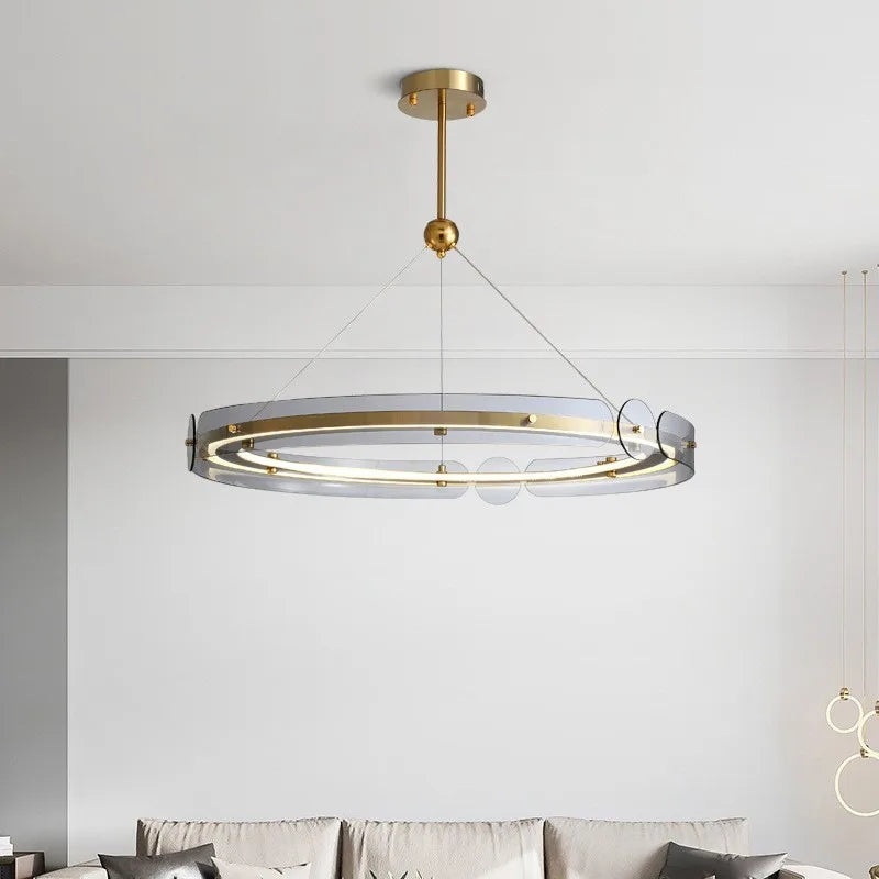 SANDYHA minimalist Nordic circular glass crystal chandelier for dining and living room - vue 3 sur 10