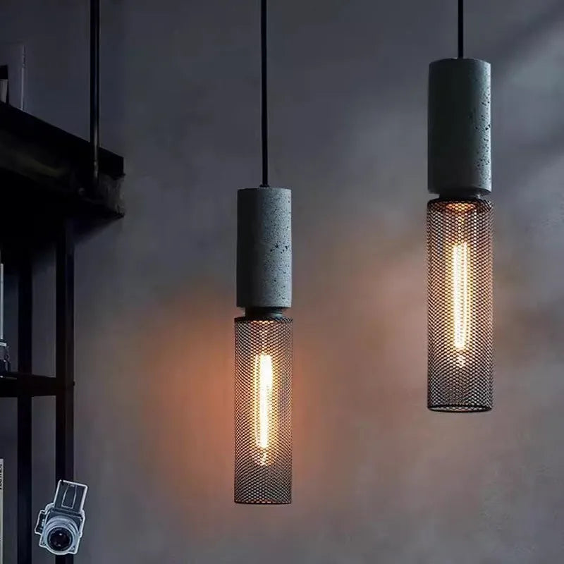 Lampe LED industrielle suspendue rétro à plusieurs têtes en ciment - vue 4 sur 15