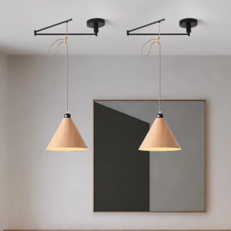 lustre moderne à led créatif avec bras rétractable en bois artistique - vue 4 sur 16