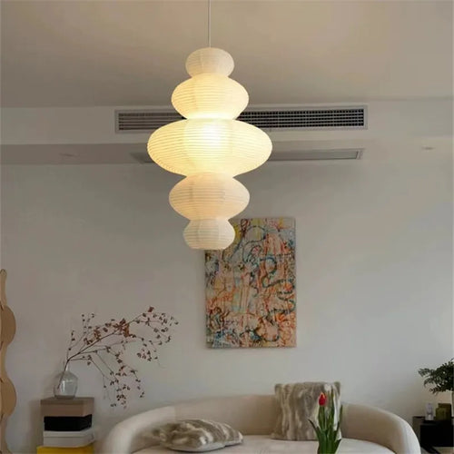 Noguchi wabi sabi rice paper pendant light minimalist vintage design - vue 3 sur 8