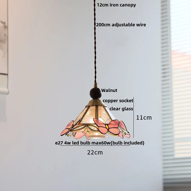 suspension en verre coloré avec fil de bois réglable moderne
