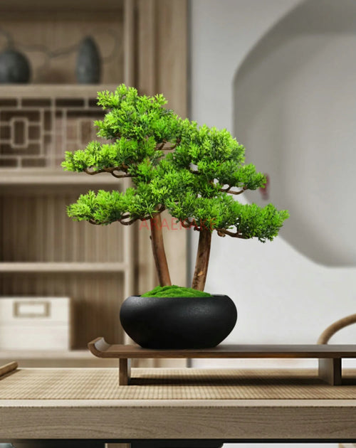 1PCS Simulated welcoming pine bonsai ornaments, pine bonsai desktop plant decorations, biomimetic small green plants - vue 4 sur 8