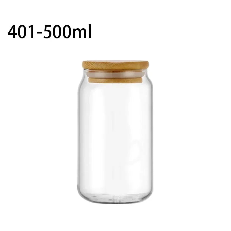 Tasse verre canette couvercle bambou paille borosilicate