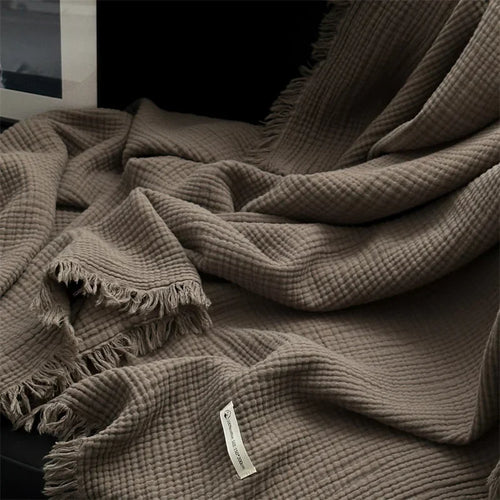 Plaid coton pompons carreaux salon chambre doux