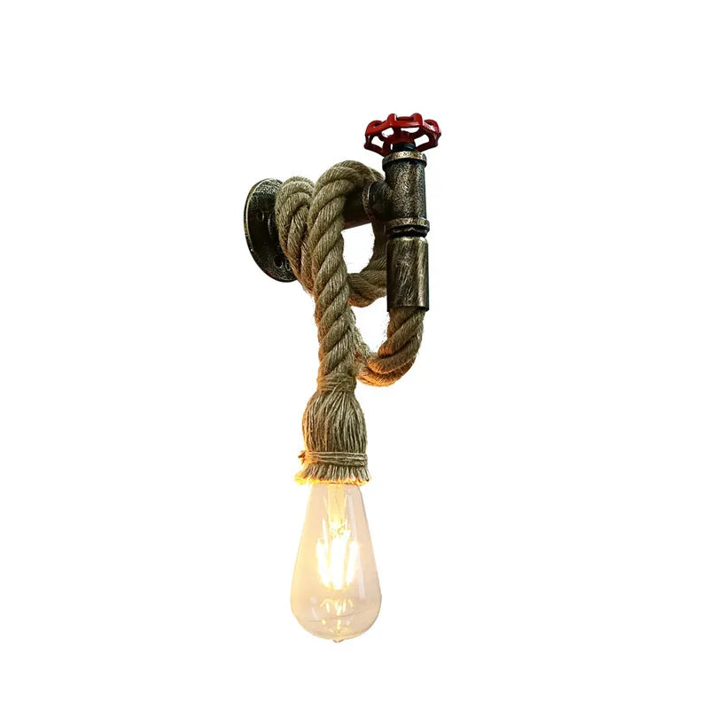 Vintage industrial wall light in iron and hemp rope for loft - vue 4 sur 4
