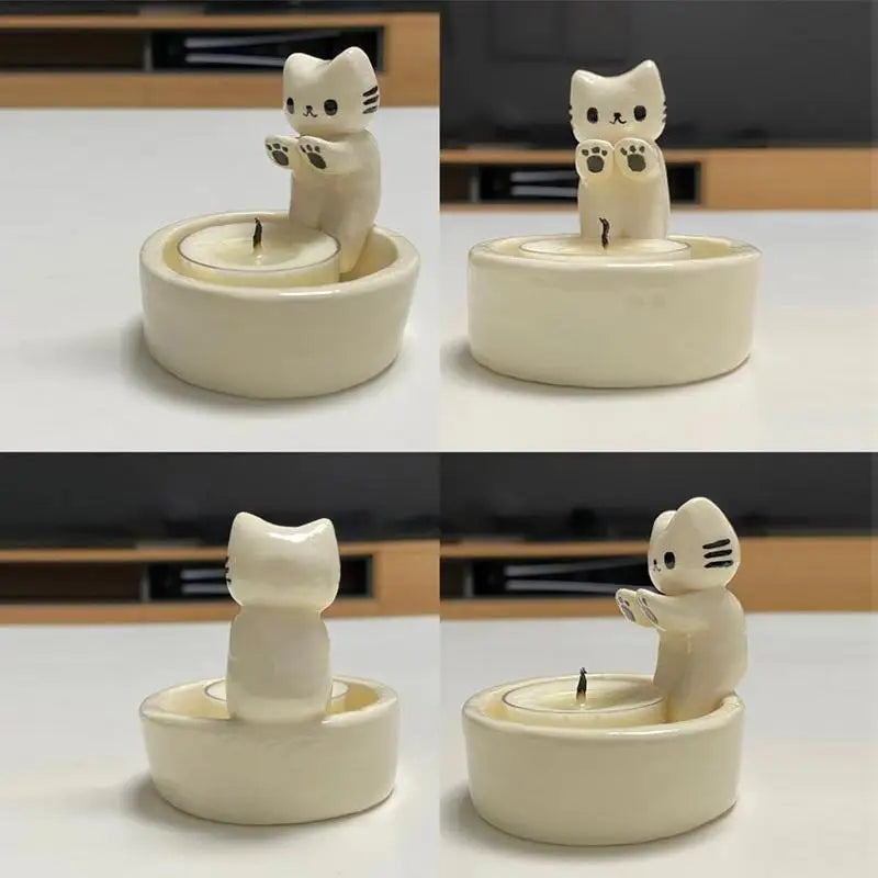 bougeoir chat mignon pour bougie aromathérapie décoratif cadeau anniversaire - vue 5 sur 8