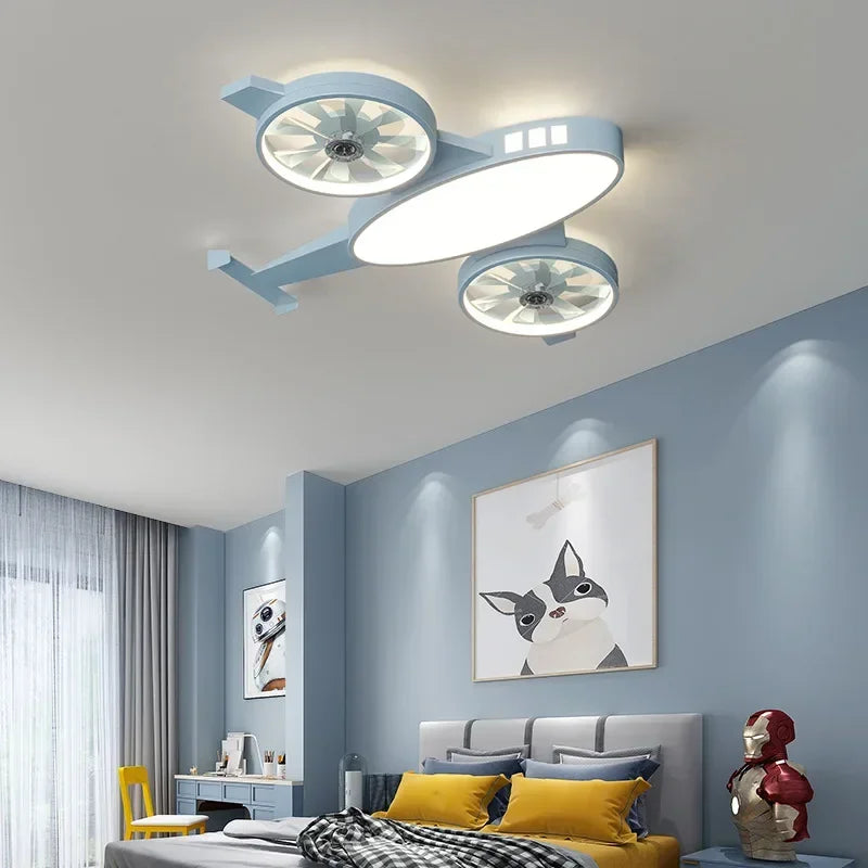 plafonnier moderne avec ventilateur en forme d'avion pour enfant - vue 2 sur 9