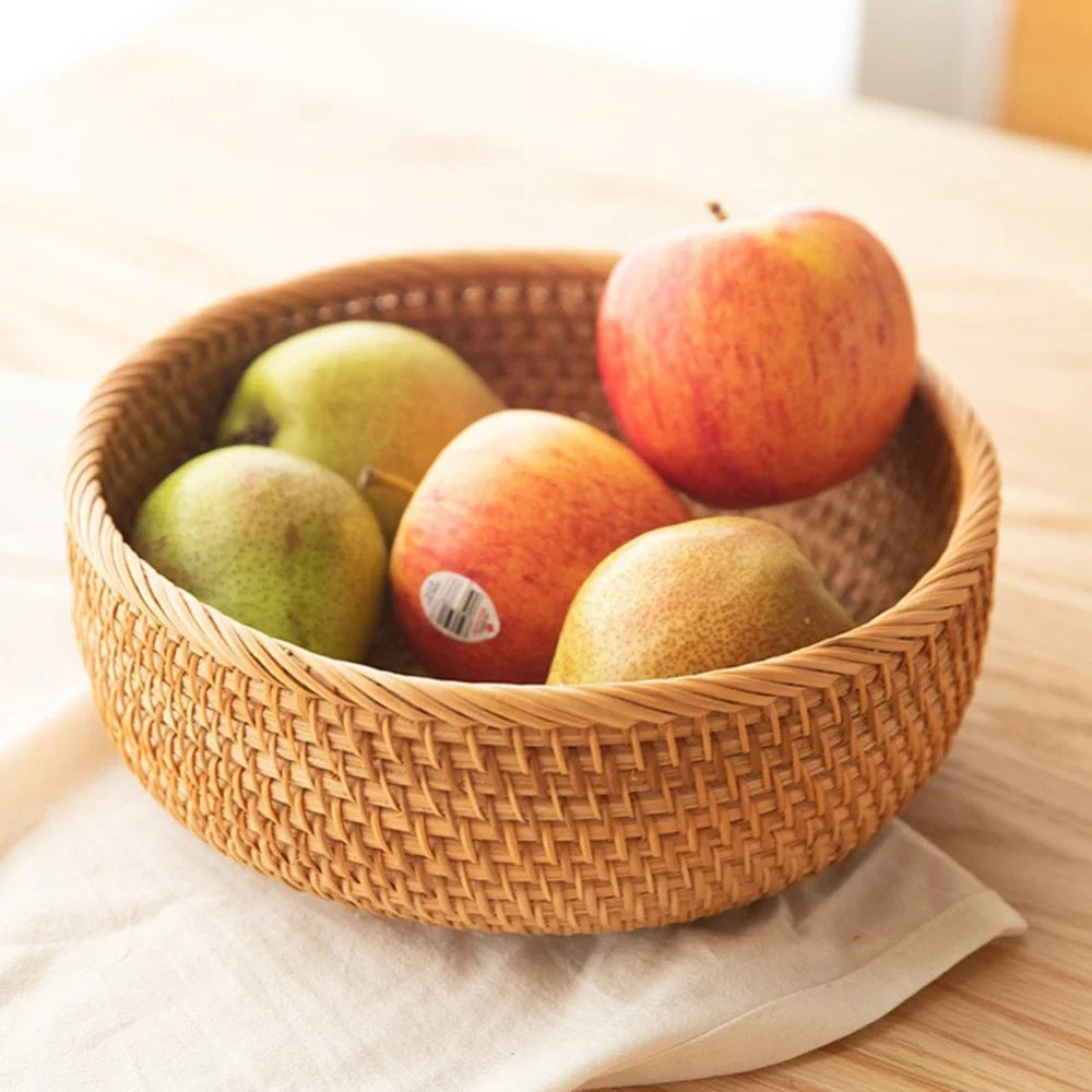 panier rond en rotin tissé pour fruits et collations - vue 6 sur 13