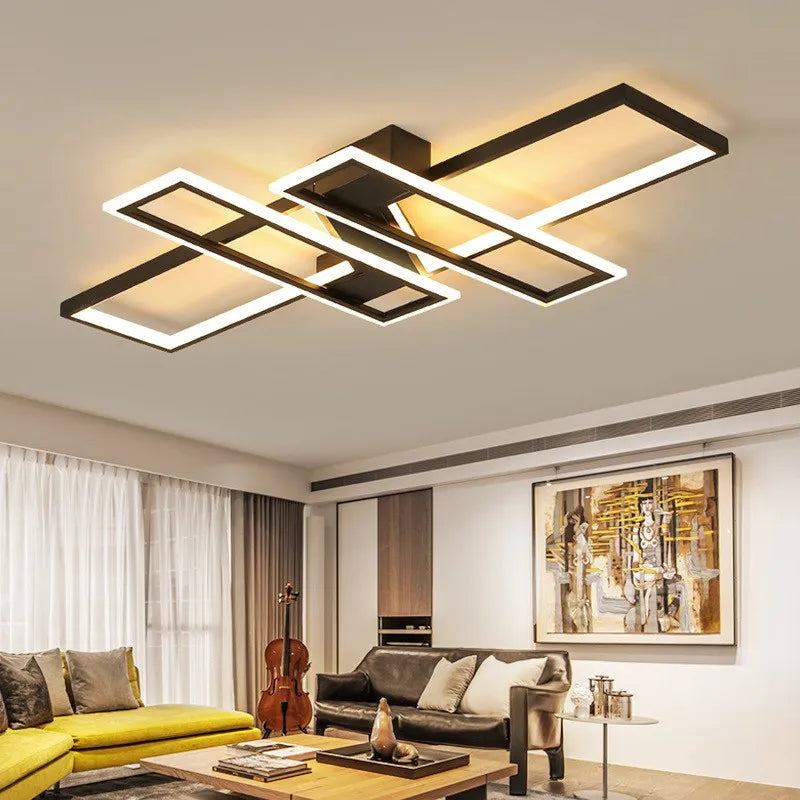 Plafonnier Led au design nordique moderne en aluminium blanc/noir avec télécommande