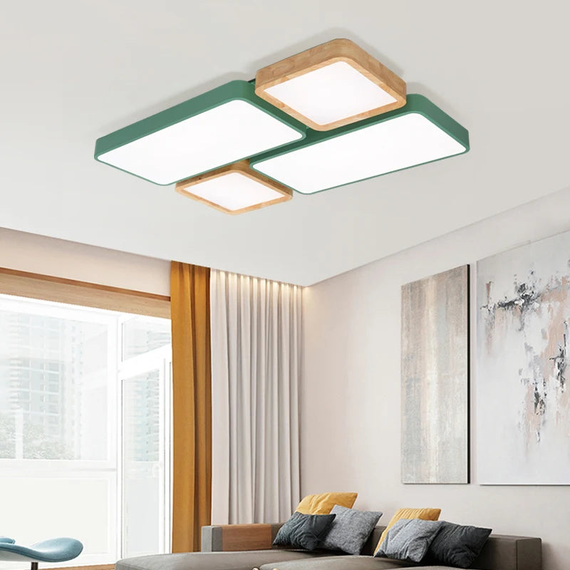 plafonnier nordique encastré rectangle led bois macaron - vue 4 sur 12