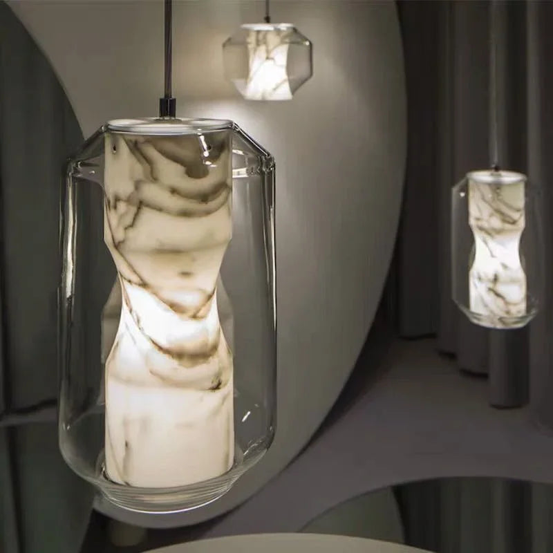 lustre en verre naturel design nordique pour décoration intérieure - vue 5 sur 8