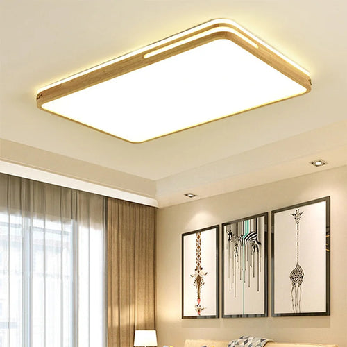 Modern minimalist wooden LED ceiling light decorative fixture - vue 2 sur 14