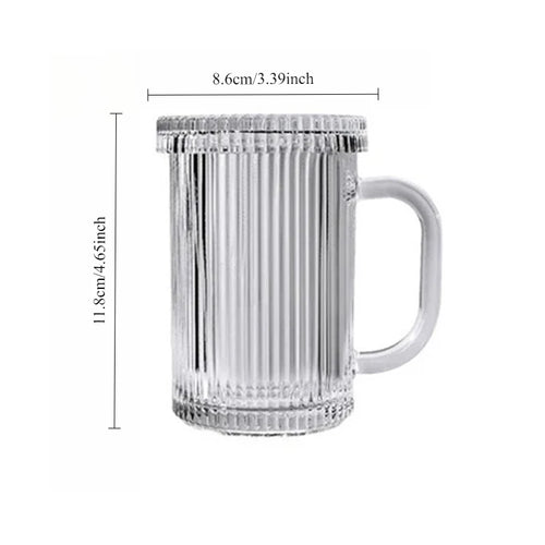 Tasse verre strié style nordique avec couvercle anse