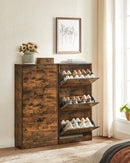 VASAGLE 3-Leaf Shoe Cabinet, 3-Tier Storage Cupboard, Rustic Brown