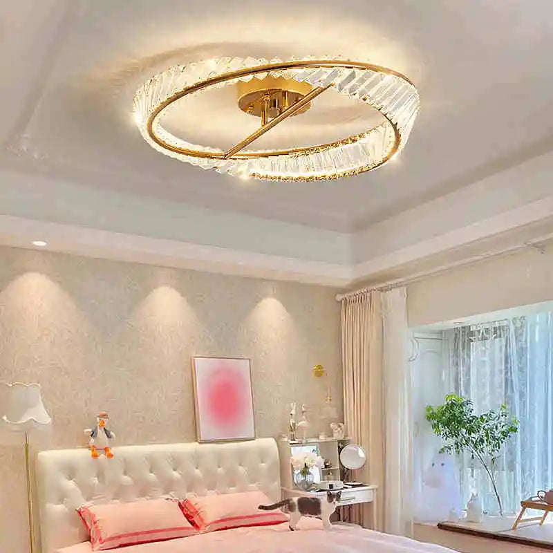 plafonnier led dimmable moderne avec anneaux de cristal - vue 6 sur 9