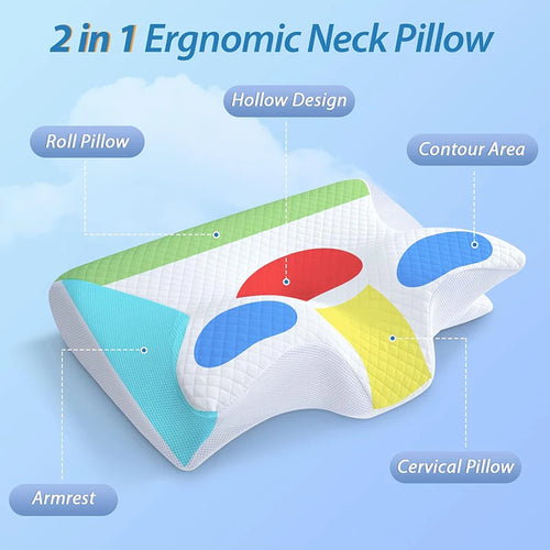 1pc Memory Foam Cervical Pillow, 2 in 1 Ergonomic Contour Orthopedic Pillow for Neck Pain, Contoured Support Pillows,Neck Pillow - vue 3 sur 9