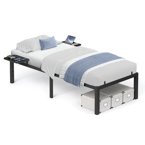 VASAGLE Single Bed Frame, Metal Bed Frame, with Bedside Shelves, Guest Bed Frame, for 90 x 190 cm Mattresses, Easy Assembly - vue 4 sur 7