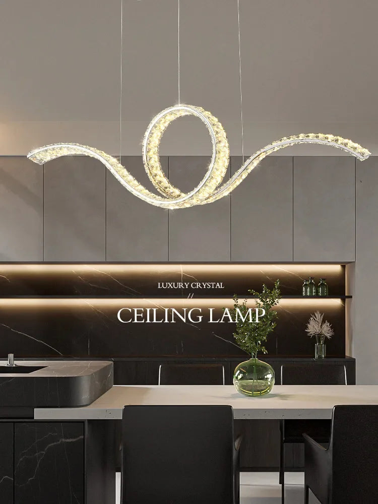 Luxury Restaurant LED Crystal Chandelier Modern High-end Design Gold/Silver Dimming Lamp Bar Kitchen Island Stair Pendant Lights - vue 4 sur 12