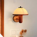 Nordic Retro Mushroom Wall Lamp with EU/US Plug, Wooden Bedroom Bedside Light, Living Room, Corridor LED Decorative Light