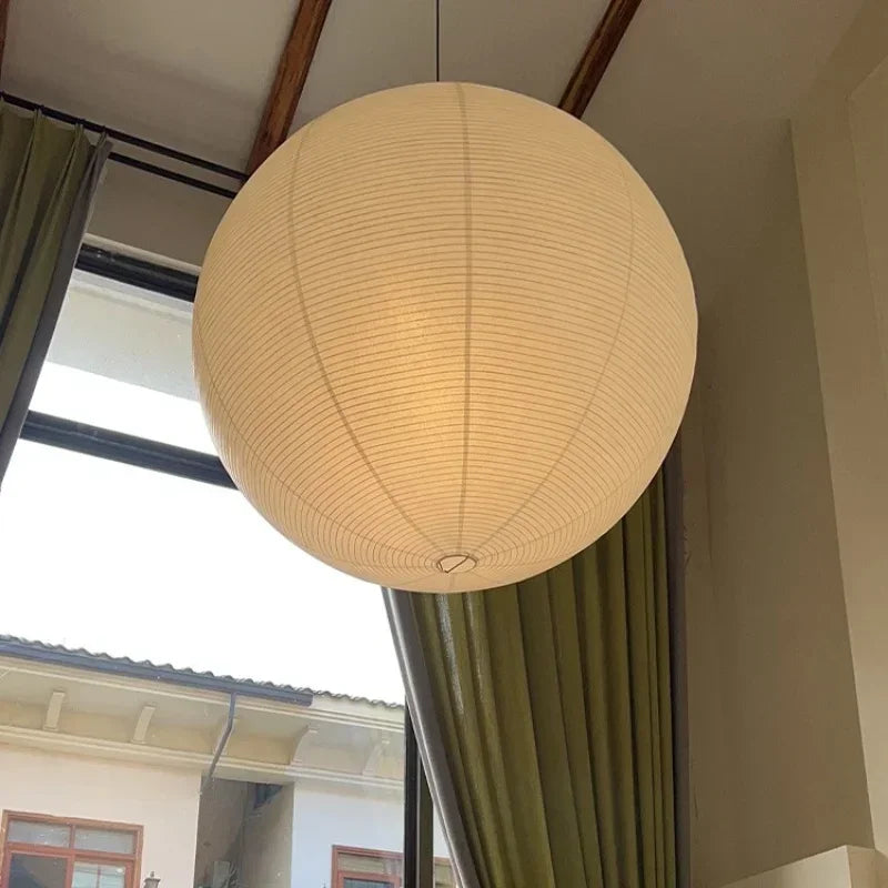 Washi Paper Pendant Lights Round Suspension Chandelier Hanging Lamp for Living Room Bedroom - vue 5 sur 11