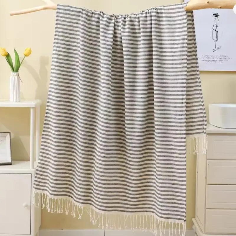 serviette de plage turque xl franges rayures absorbante