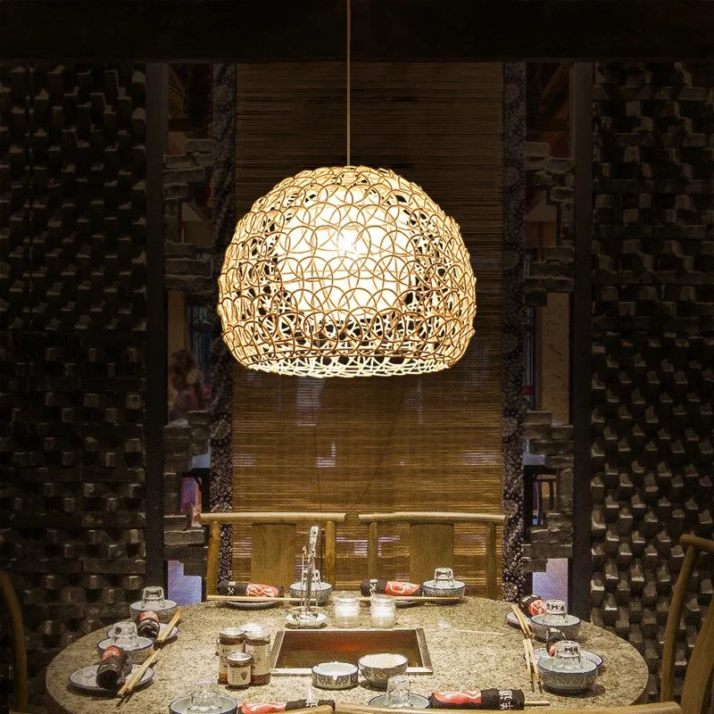 lustre en rotin tissé à la main style chinois moderne - vue 6 sur 14