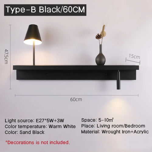 Rotating wall light with shelf and spotlight switch for decoration - vue 10 sur 14
