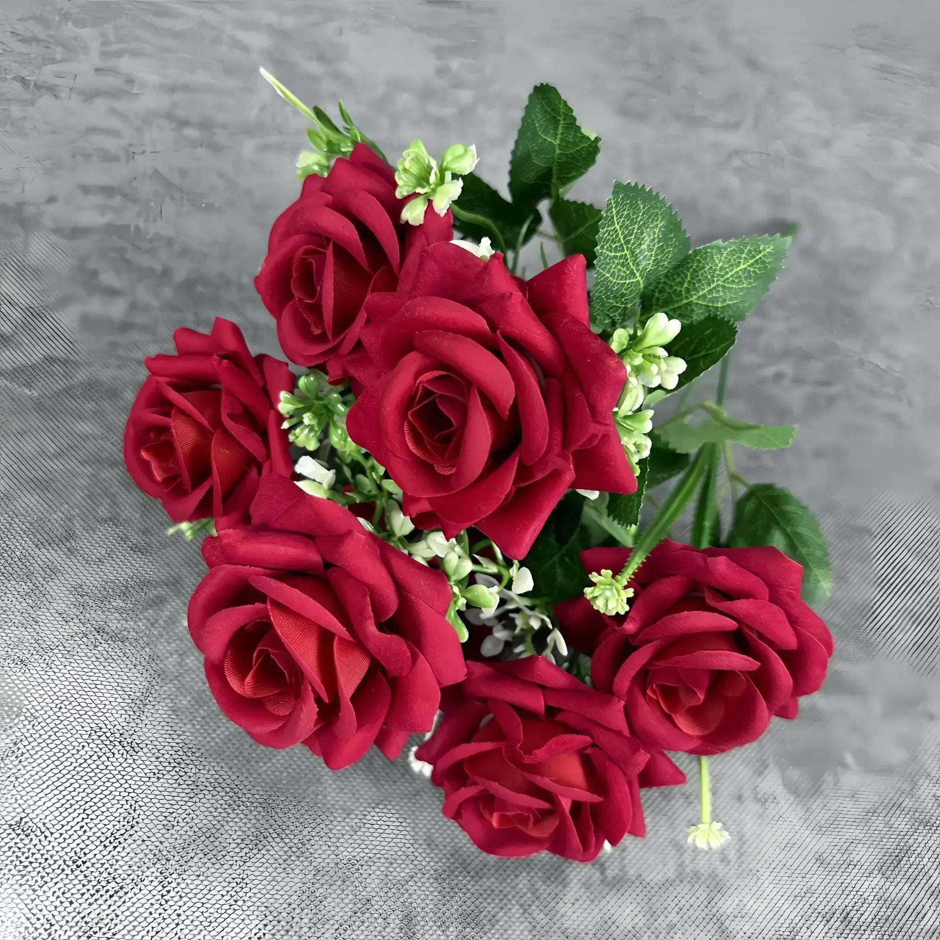 décoration mariage bouquet de roses artificielles en soie 7 têtes - vue 10 sur 14