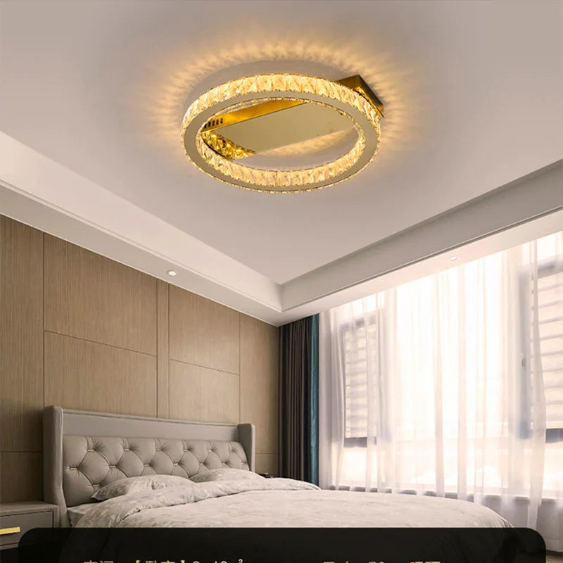 plafonnier acier inox k9 cristal led or lustre salle manger - vue 5 sur 14