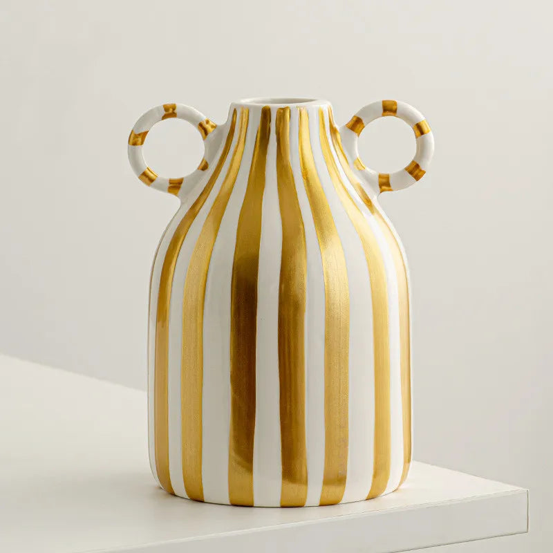 Double Ear Ceramic Vase, Abstract Black and White Striped Hydroponic Vase, Living Room Decoration, Room Aesthetic Decoration - vue 14 sur 14