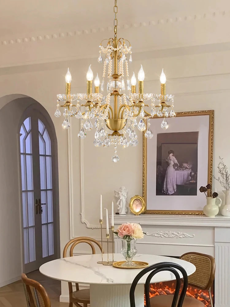 lustre moderne en or avec éclairage tube led et cristal - vue 3 sur 13