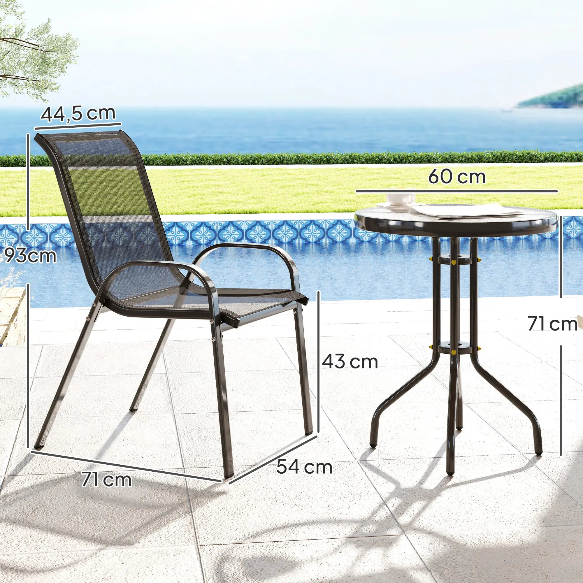 ensemble table et chaises terrasse extérieur 3 pièces - vue 4 sur 6
