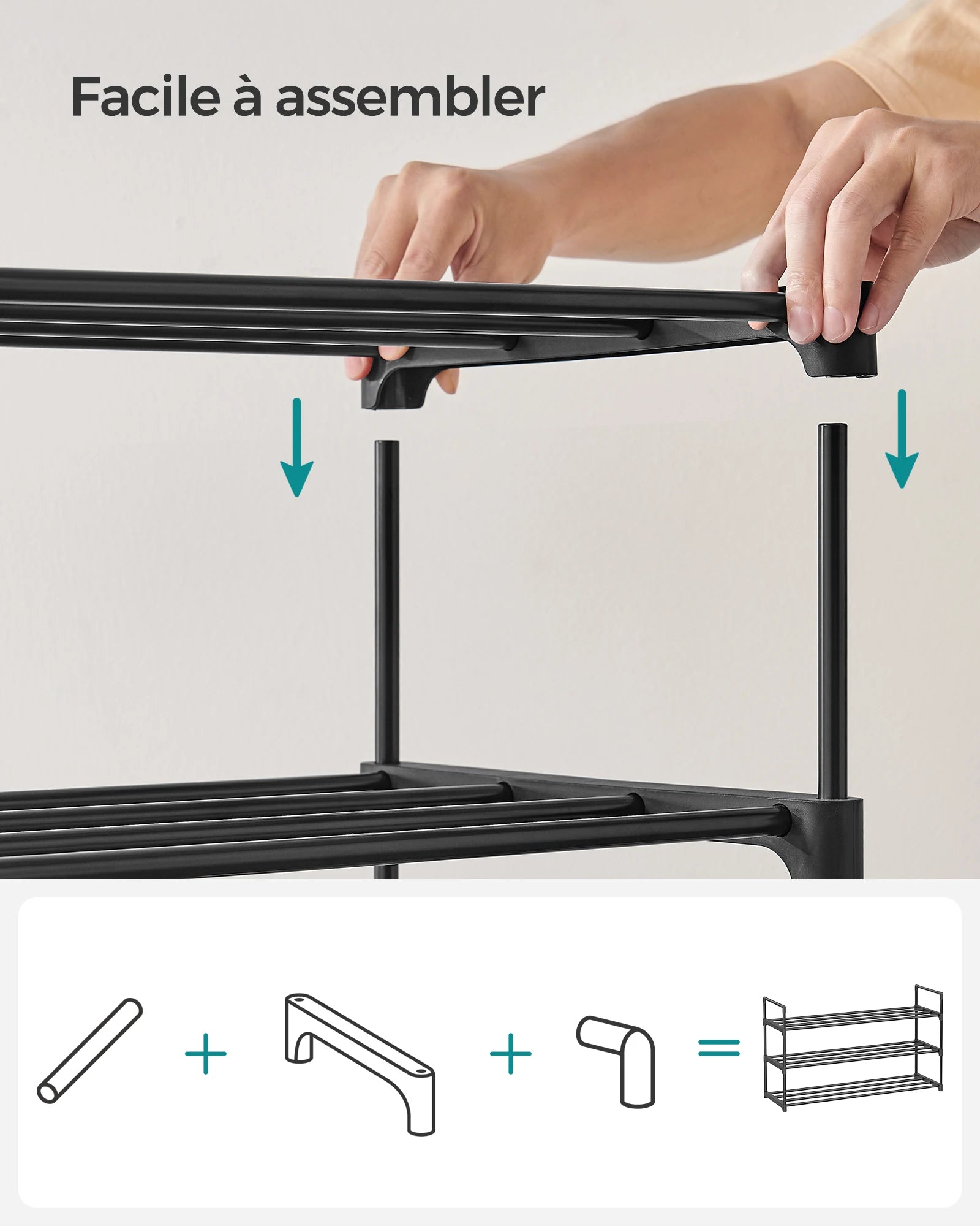 SONGMICS Shoe Rack 3 Tier, Metal Shoe Rack for 12-15 Pairs, Stackable, Hallway, Living Room, Bedroom, 30 x 92 x 55 cm - vue 5 sur 7