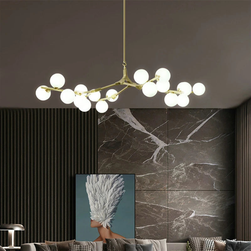 lustre moderne en verre moléculaire avec branches d'arbre 12/18/24 têtes - vue 6 sur 6