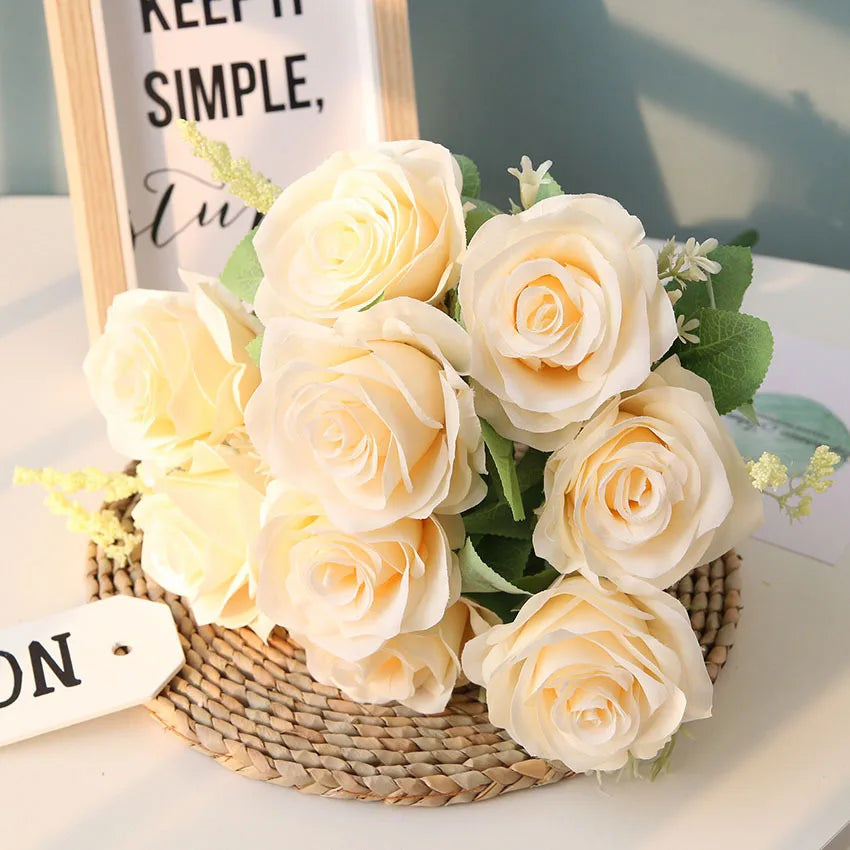 bouquet de roses artificielles en soie pour décoration et mariage - vue 5 sur 12