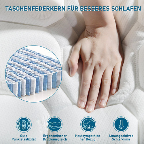 Spring Mattress, Cold Foam Double Mattress,with Spring Core & Quilted Microfibre Cover,Ideal for Stomach Sleepers, Height 25cm - vue 5 sur 6