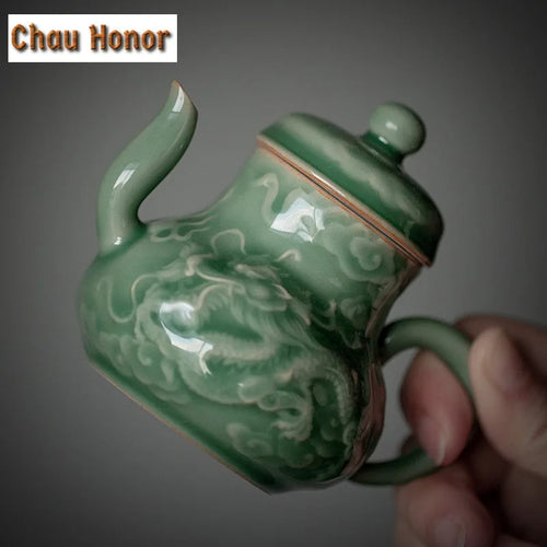 Théière céladon yue kiln dragon phénix relief filtre