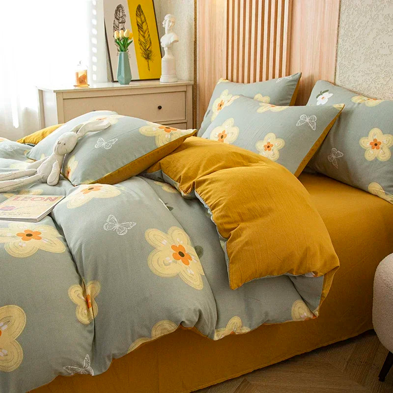 housse de couette imprimée fleurs en coton lavé