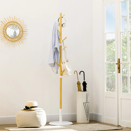 HOMCOM bamboo foot rack with 8 hooks for clothes Ø 37.8x175.6 cm Natural - vue 3 sur 7